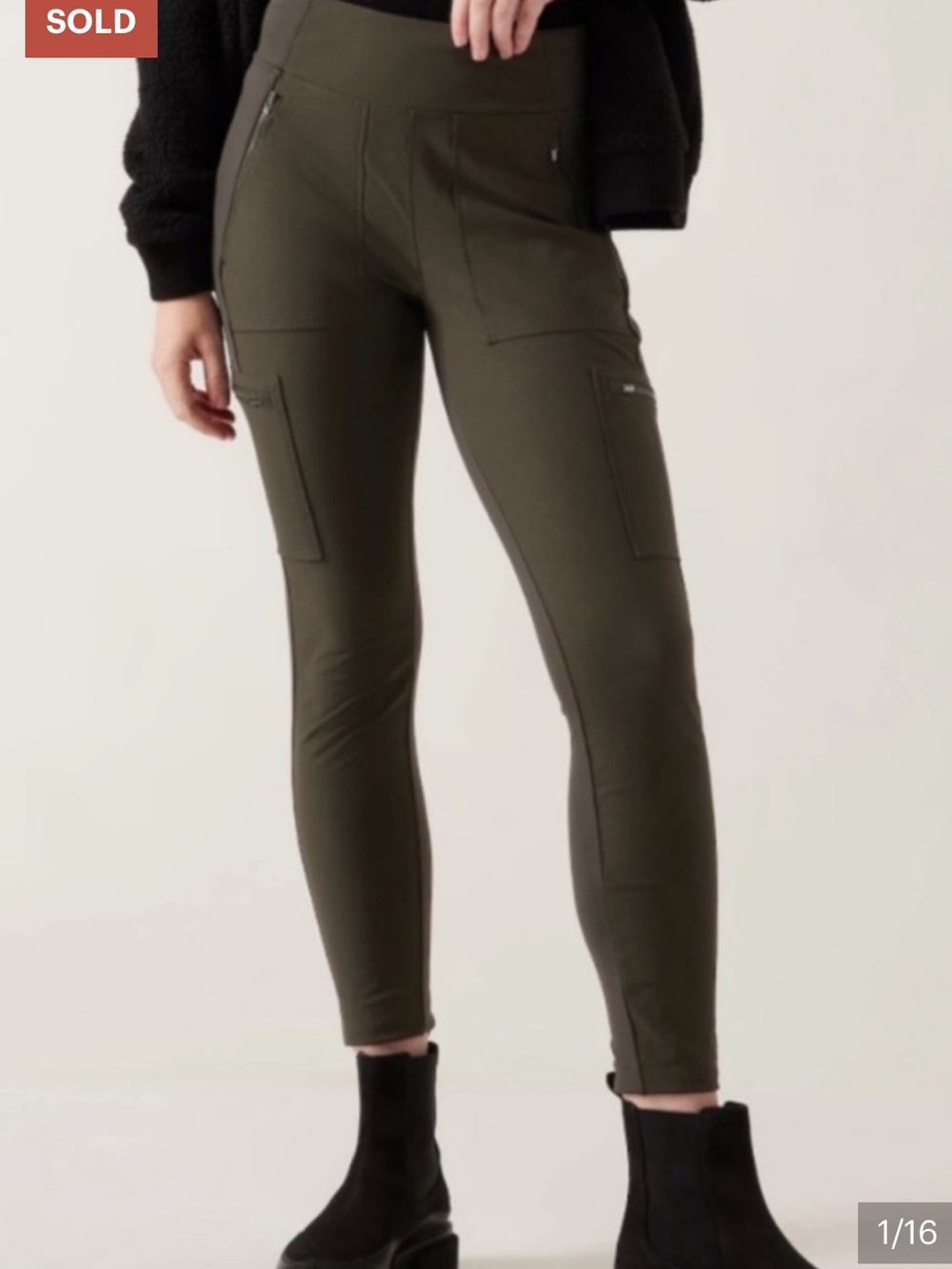 Athleta Olive Green Headlands Hybrid Trek Tech Slim Cargo Ankle Pants Sz 6P NWOT